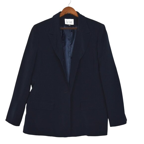 Le Suit Blazer 16 Navy Minimalist Office Power Career Classic - Picture 6 of 9